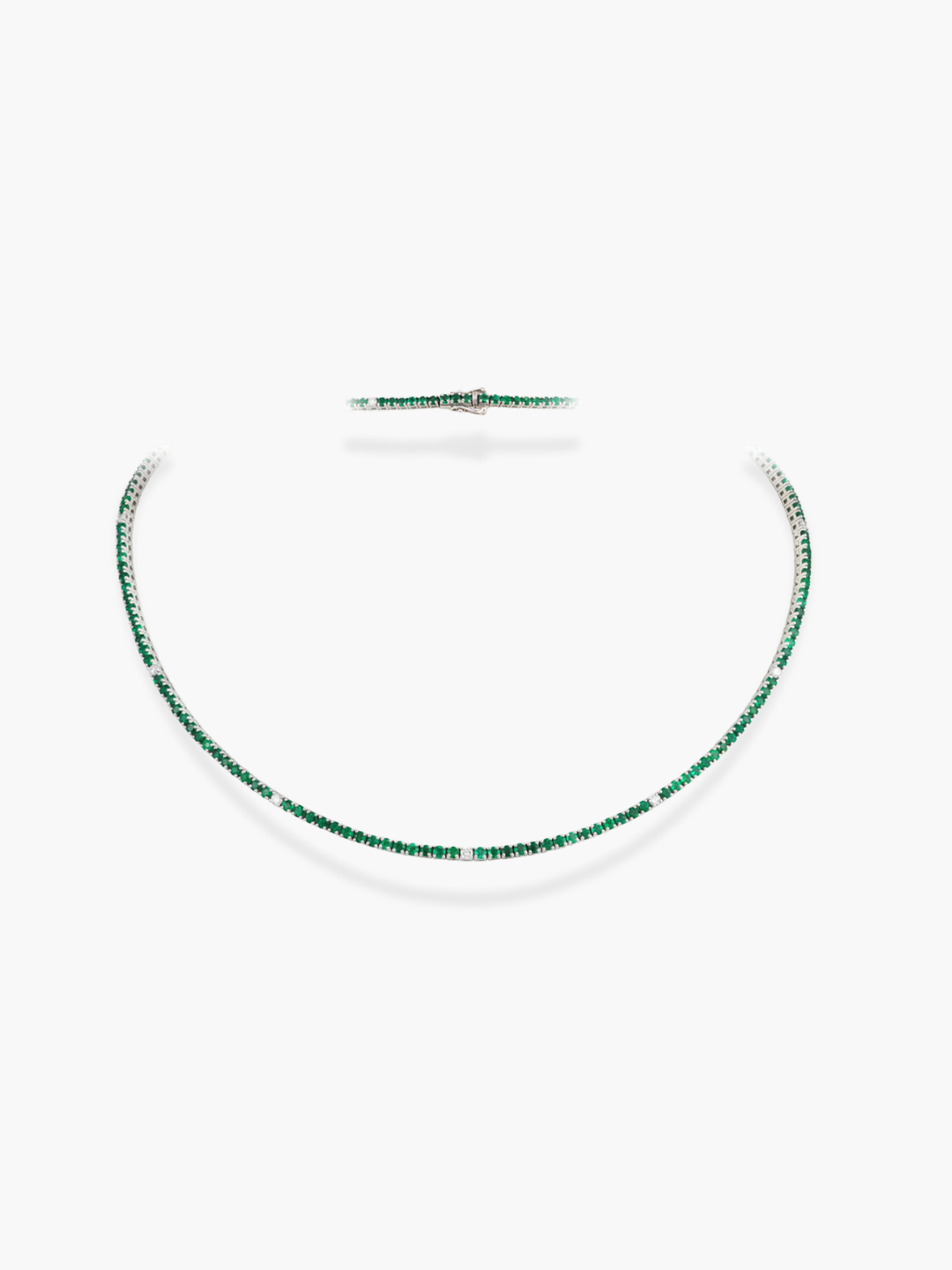 18k White Gold Diamond And Emerald Necklace