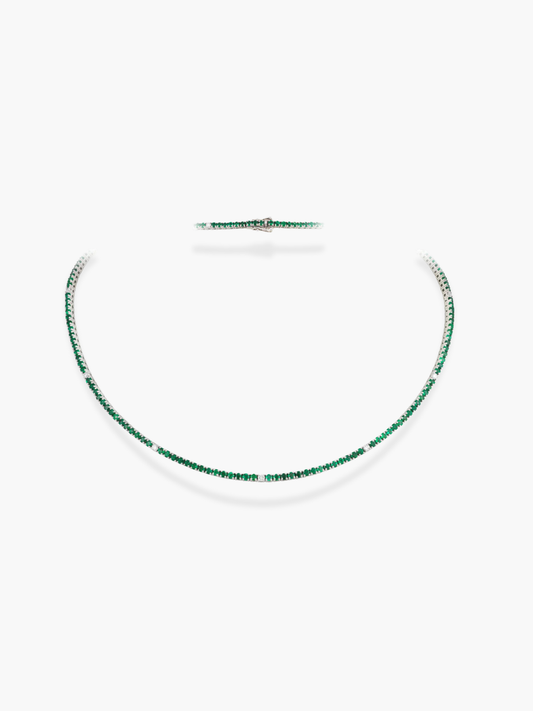 18k White Gold Diamond And Emerald Necklace