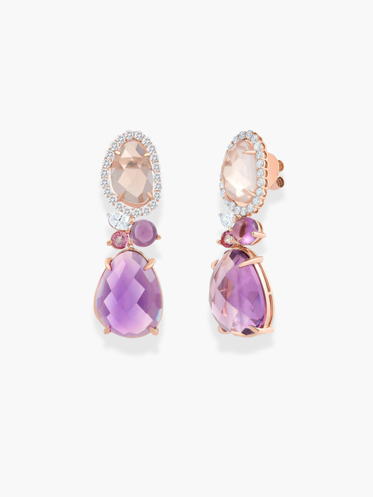 Amelie Statement Pink Quartz and Amethyst Earrings