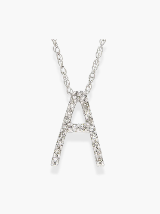 14k White Gold Initial Necklace