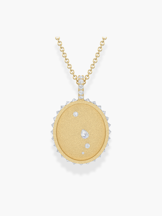Aries Zodiac - 18k Yellow Gold and Reversed Diamonds Necklace