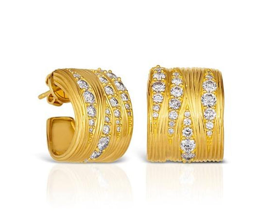 18K Yellow Gold Diamond Hoop Earrings