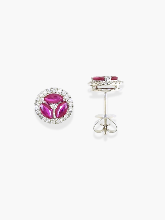18k white gold diamond and ruby earring