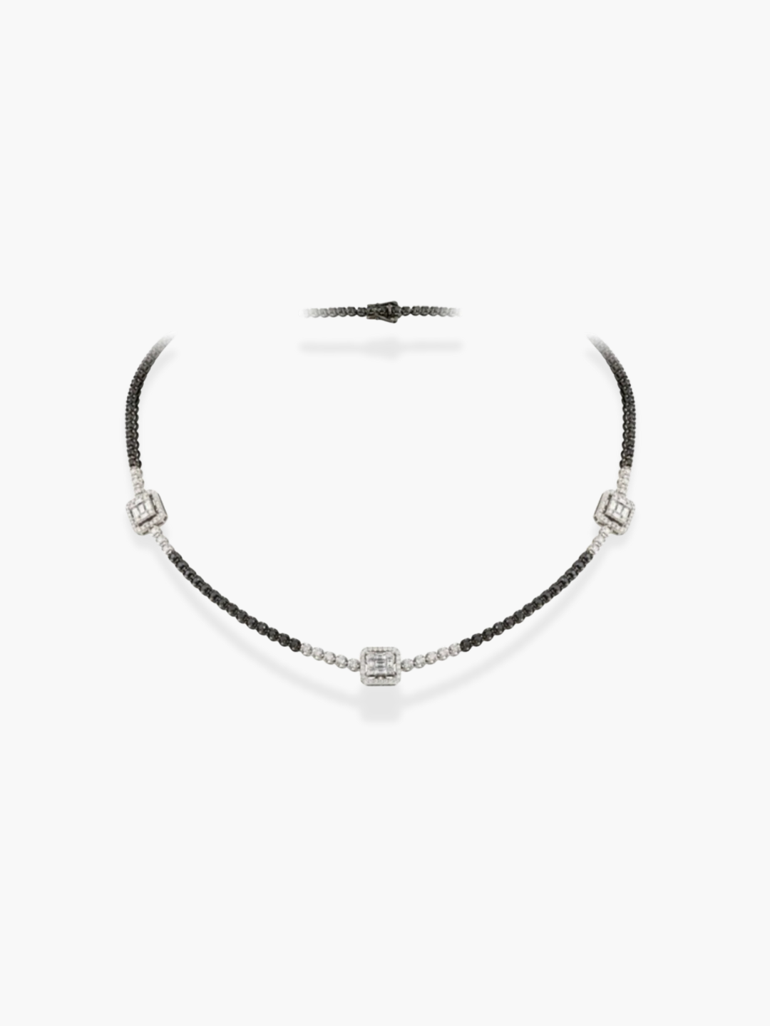 18K White Gold Black and White Diamond Necklace