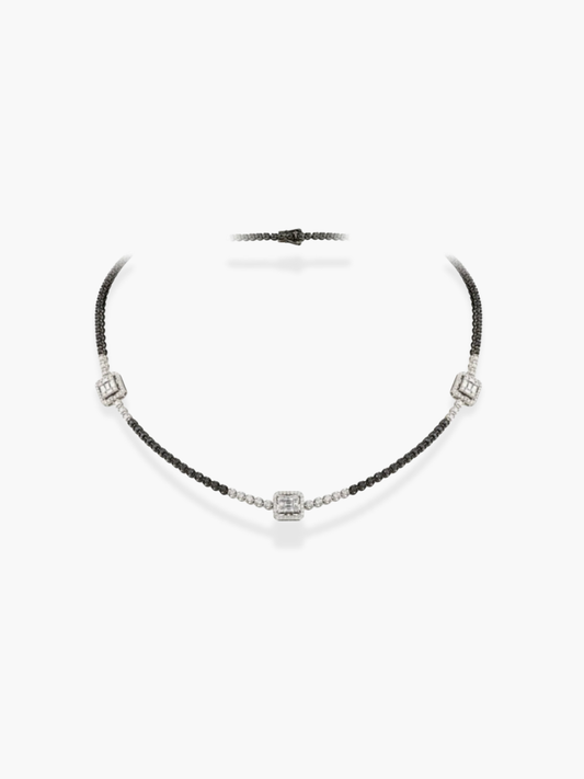 18K White Gold Black and White Diamond Necklace
