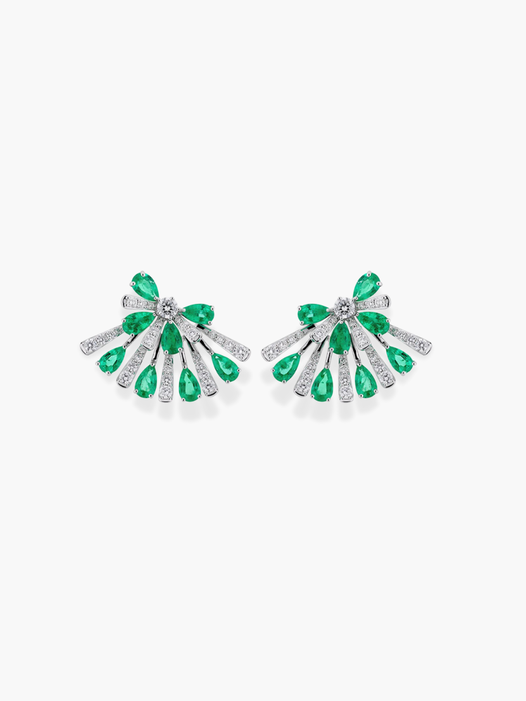 18k white gold diamond and emerald earrings