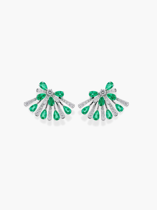 18k white gold diamond and emerald earrings