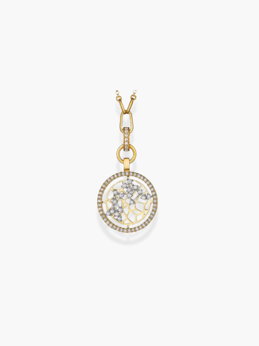Aquarius Zodiac - 18k Yellow Gold and White Diamonds Necklace