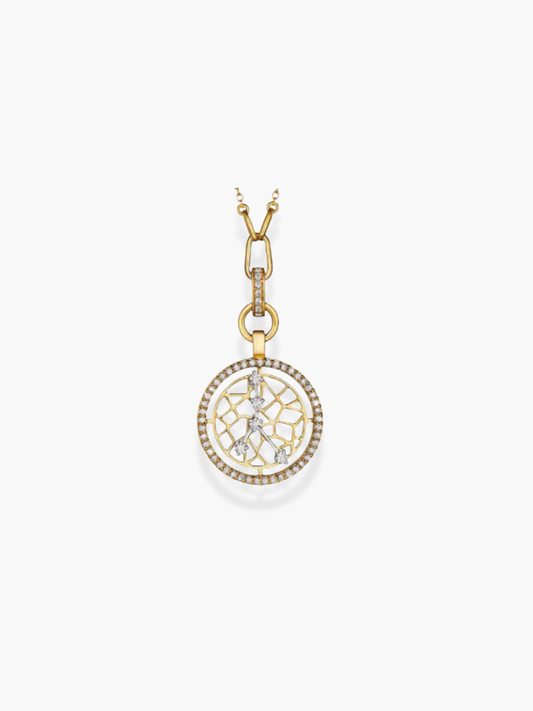 Cancer Zodiac - 18k Yellow Gold and White Diamonds Necklace
