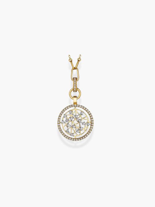 Gemini Zodiac - 18k Yellow Gold and White Diamonds Necklace