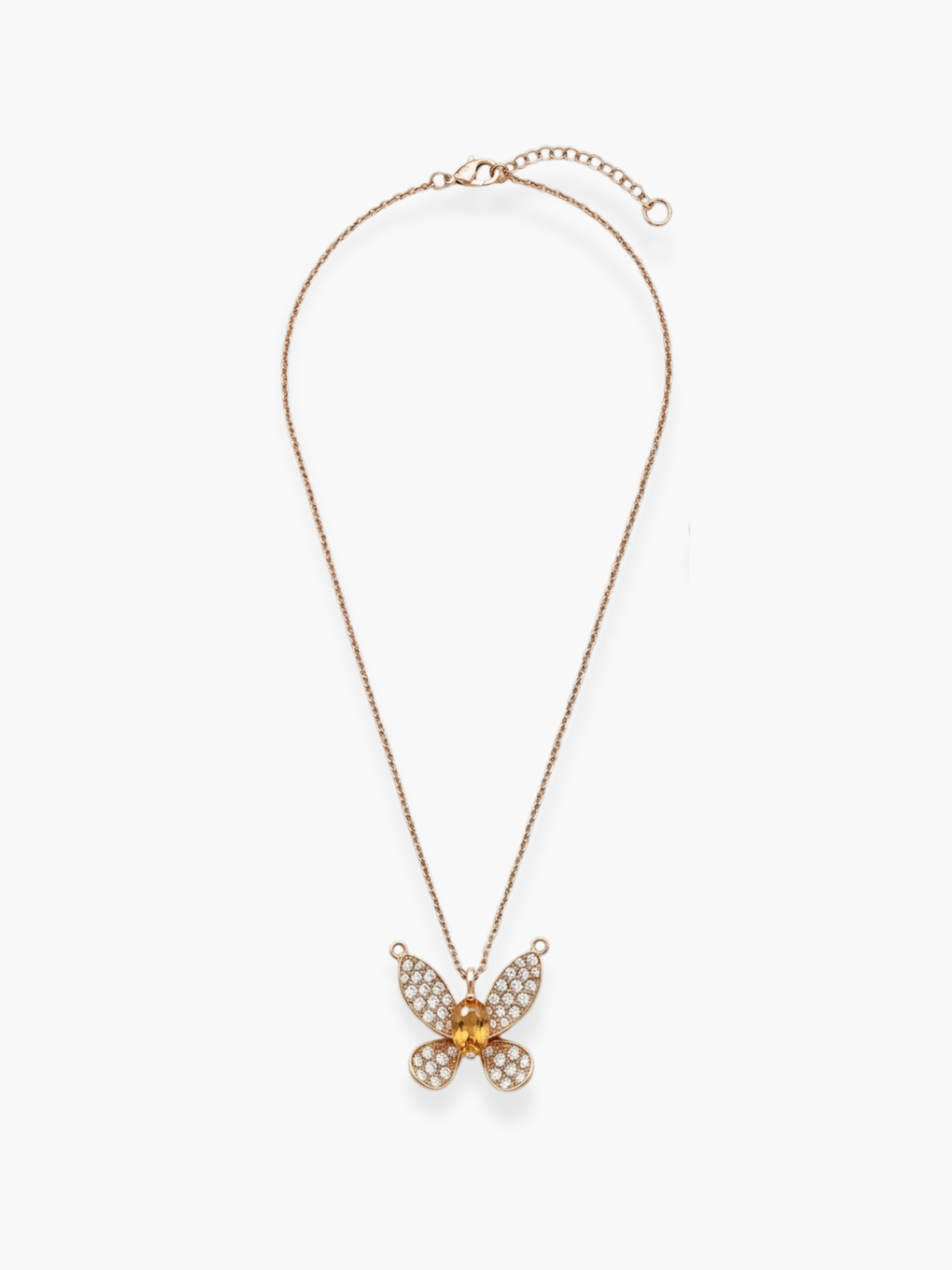 18k Yellow Gold Diamond and Yellow Sapphire Butterfly Pendant Necklace