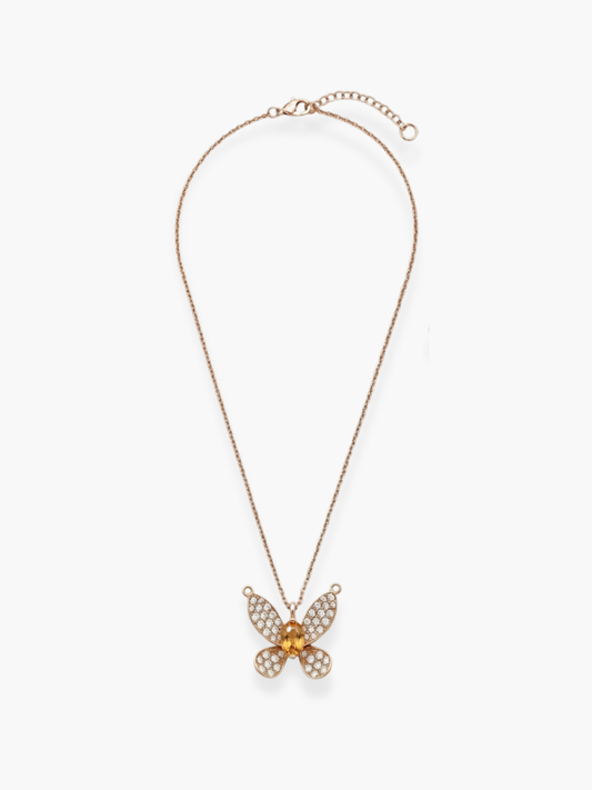 18k Yellow Gold Diamond and Yellow Sapphire Butterfly Pendant Necklace