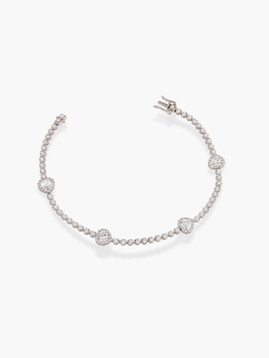 18K White Gold Diamond Heart Shaped Bracelet