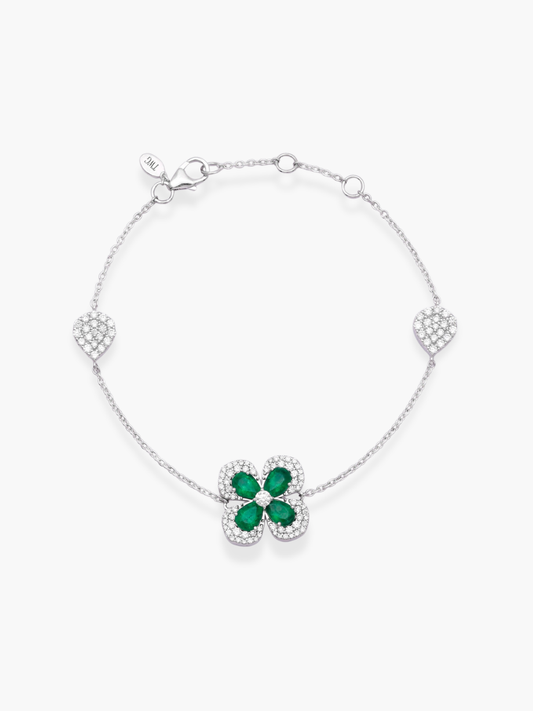 18k White Gold Emerald and Diamonds Florea Bracelet