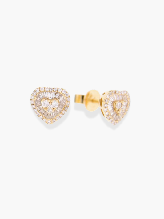 18K Yellow Gold Diamond Heart Earrings