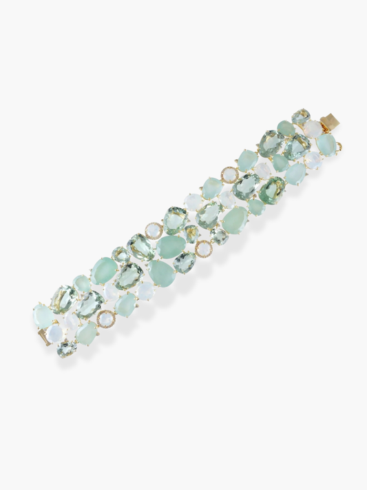 18K Yellow Gold, Prasiolite, Milky Aquamarine, and Opal Quartz Maroaga Bracelet