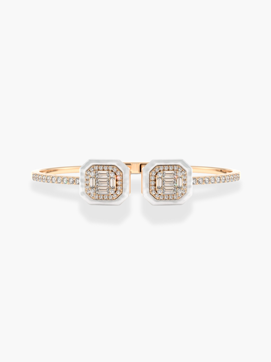 18k Rose Gold Diamond and Mother of Pearl Illusion Shaped Bangle