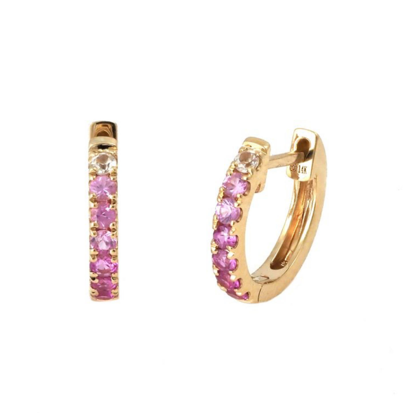14k Rose Gold Diamond and Pink Sapphire Hoops