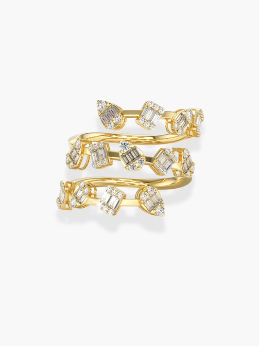 18k Yellow Gold Diamond Spiral Shaped Diamond Ring