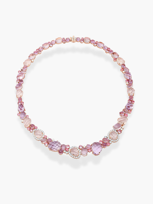 Amelie Statement Pink Quartz and Amethyst Necklace