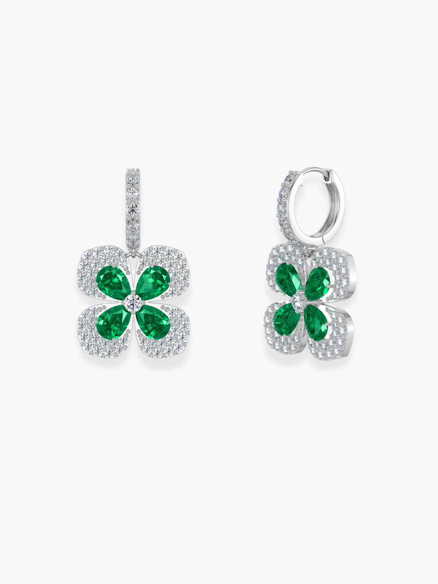 18k White Gold Florea Diamond And Emerald Dangling Earrings