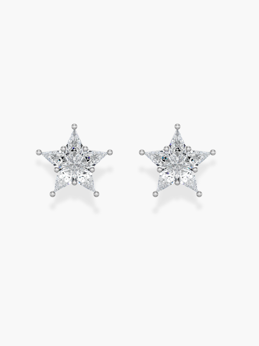18k White Gold Diamond Star Cluster Earrings
