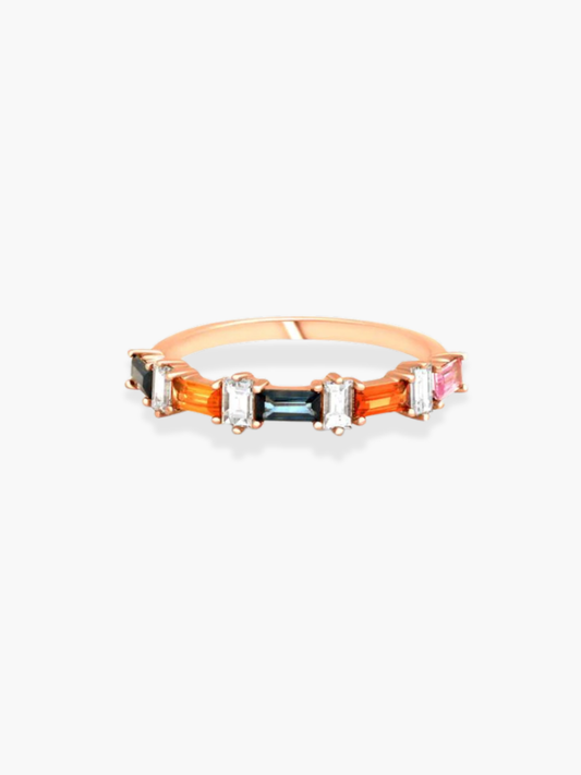 18K Rose Gold Diamond And Multi Sapphire Ring
