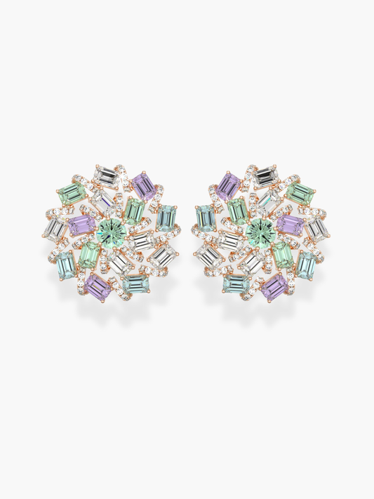 18k Rose Gold Multisapphire and Diamond Earrings