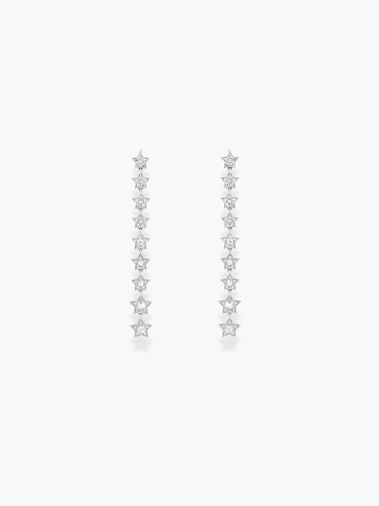 18k White Gold Diamond Stars Shaped Long Earrings