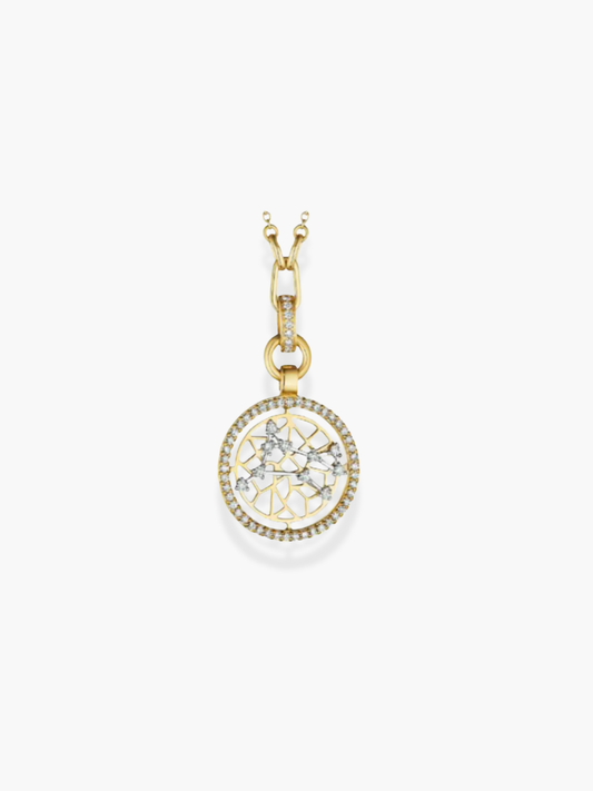 Aries Zodiac - 18k Yellow Gold and White Diamonds Necklace