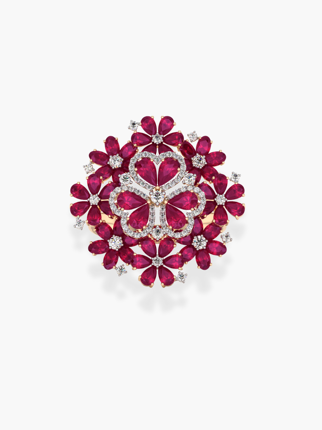 18k Rose Gold Ruby Flower Shaped Ring