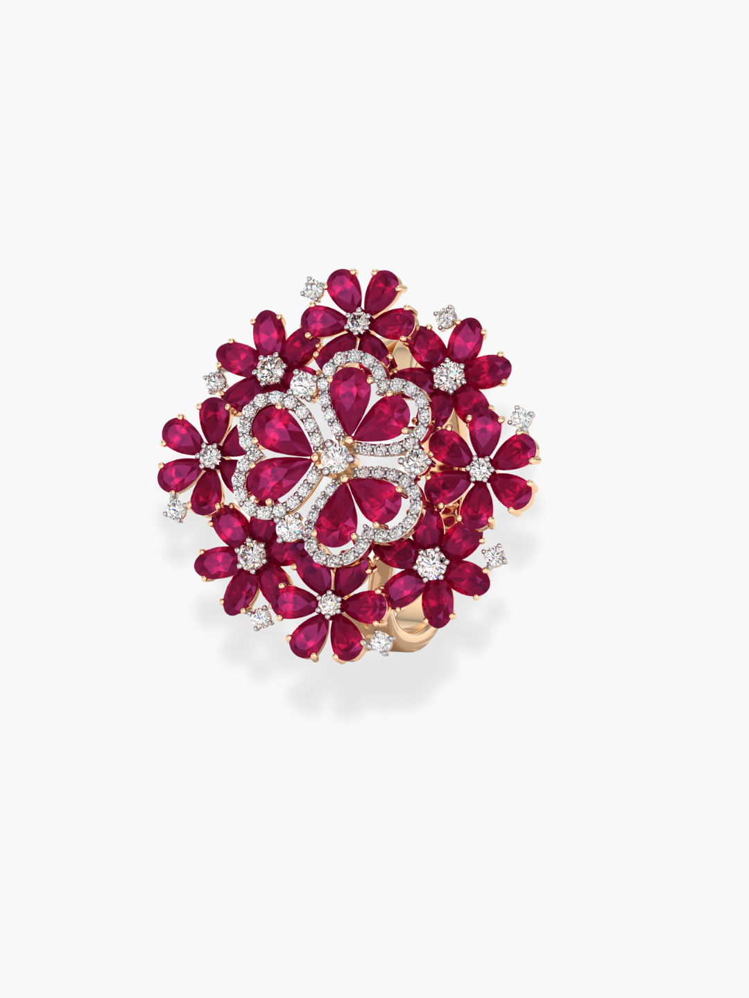 18k Rose Gold Ruby Flower Shaped Ring