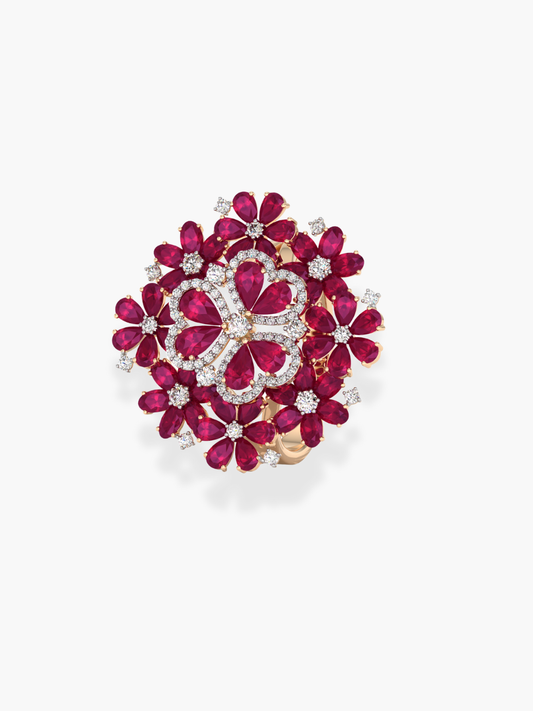 18k Rose Gold Ruby Flower Shaped Ring