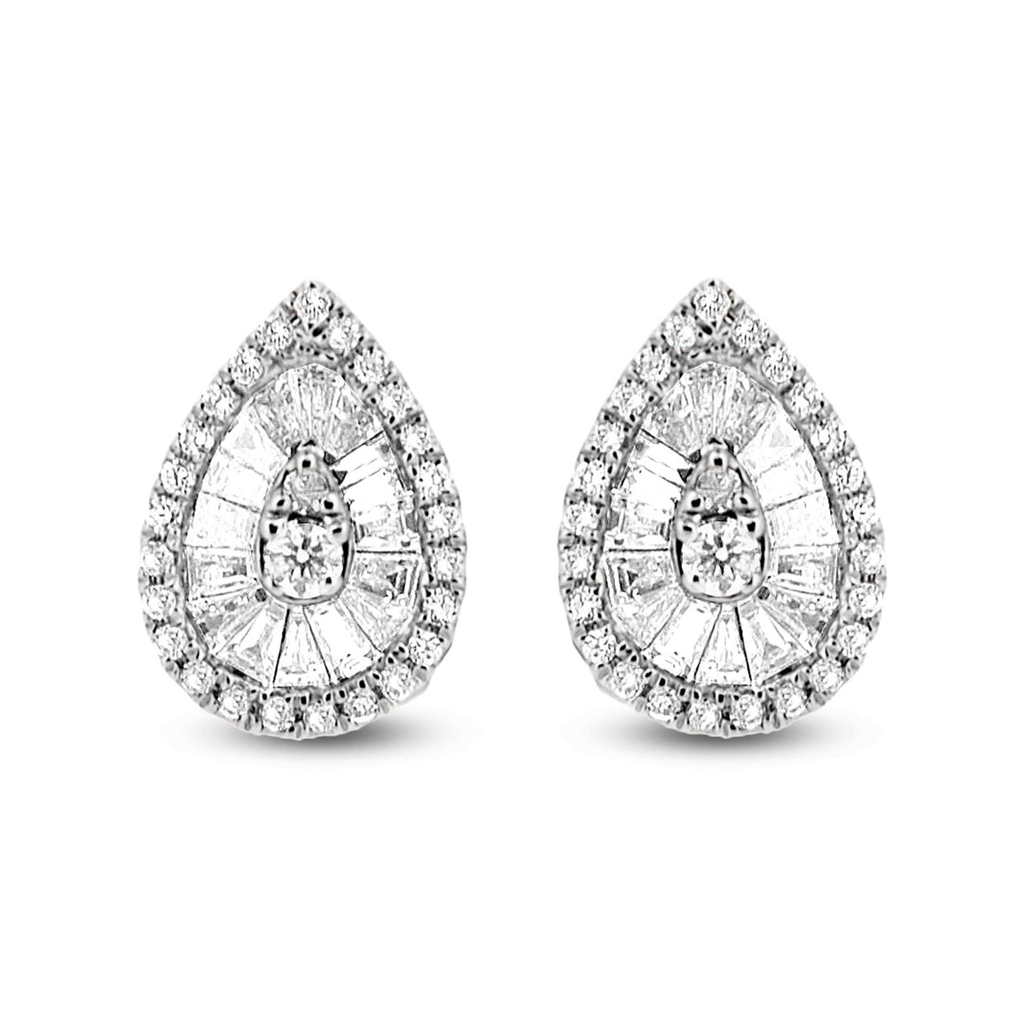 18K White Gold Pear Shaped Baguette Earrings