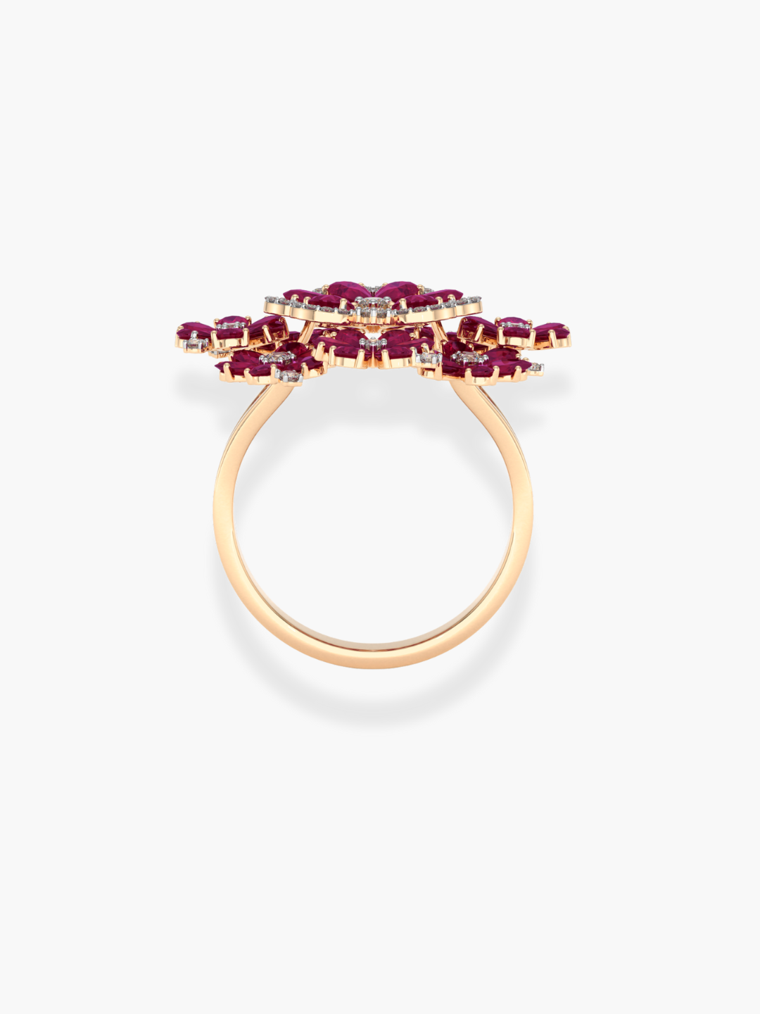 18k Rose Gold Ruby Flower Shaped Ring