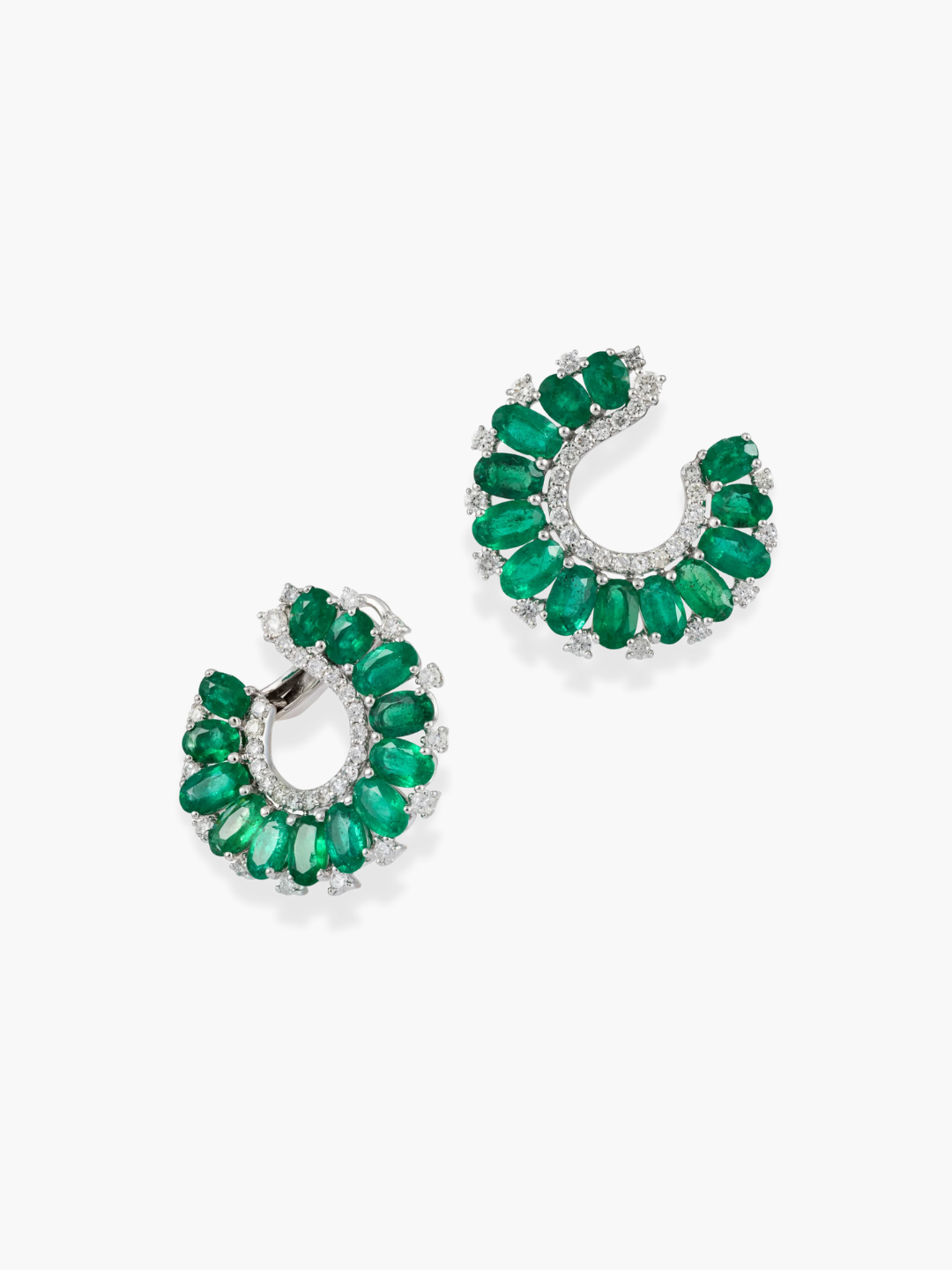 18K White Gold Diamond and Emerald Earrings