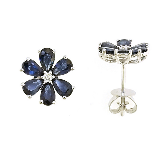 18k white gold blue sapphire and diamond earrings