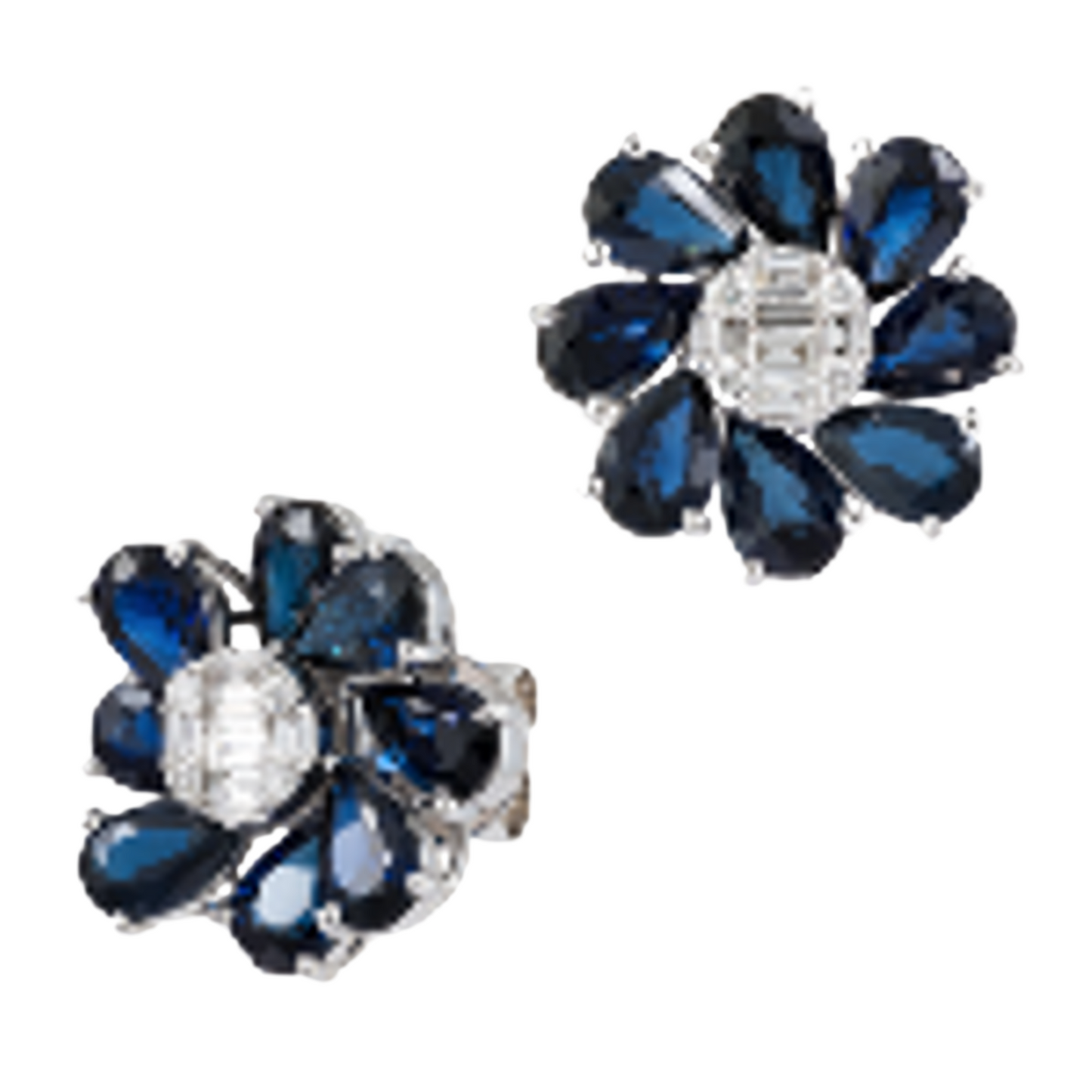 18K White Gold Diamond and Blue Sapphire Earrings