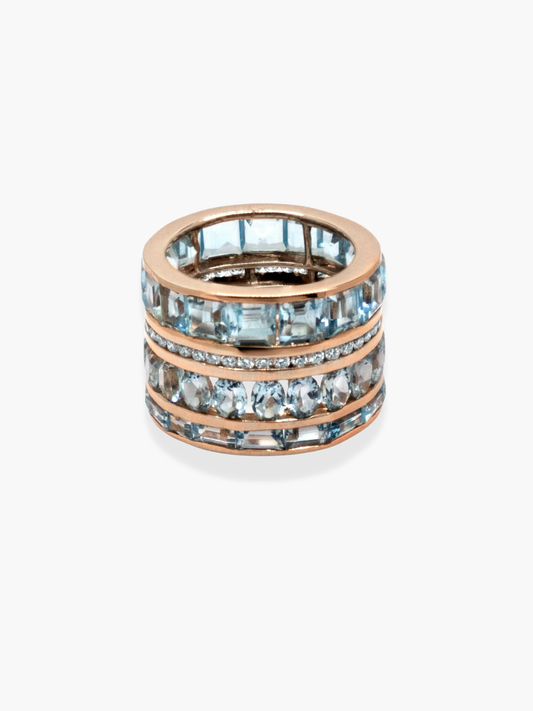 18K ROSE GOLD BLUE TOPAZ DIAMOND RING