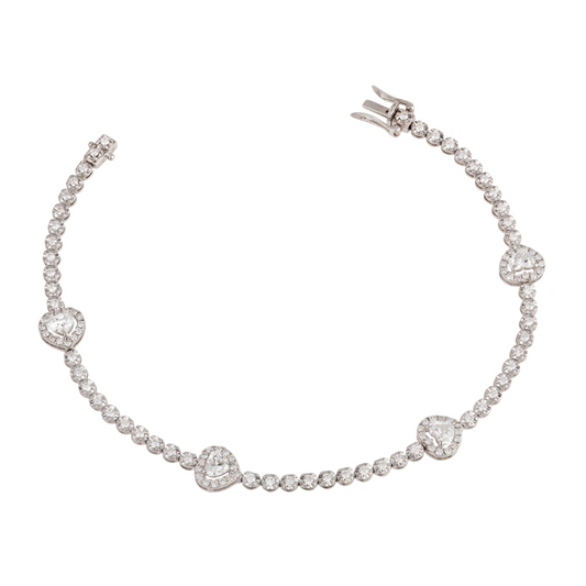 18K White Gold Diamond Heart Shaped Bracelet