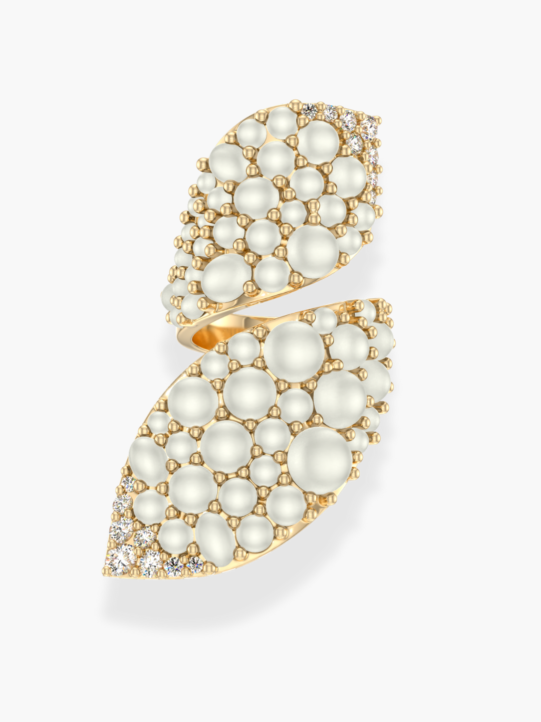 18k Rose Gold Diamond and Mother of Pearl Leaf Shaped Ring