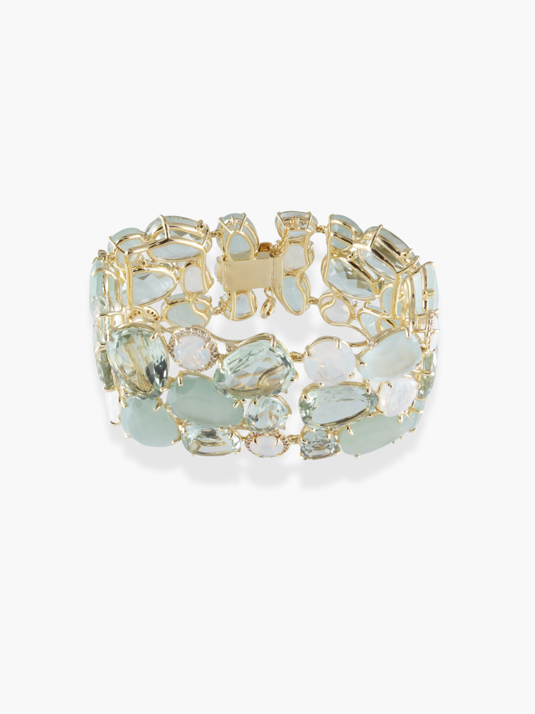 18K Yellow Gold, Prasiolite, Milky Aquamarine, and Opal Quartz Maroaga Bracelet