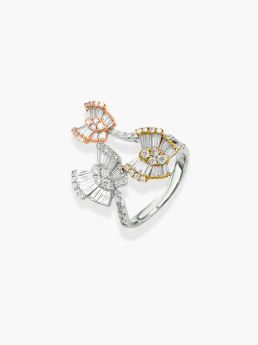 18K Tri Color Diamond Butterfly Ring