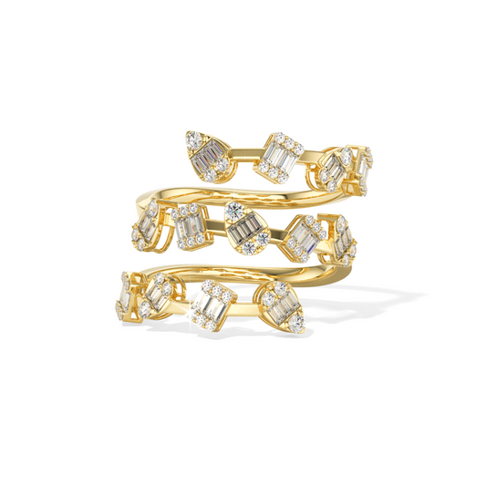 18k Yellow Gold Diamond Spiral Shaped Diamond Ring