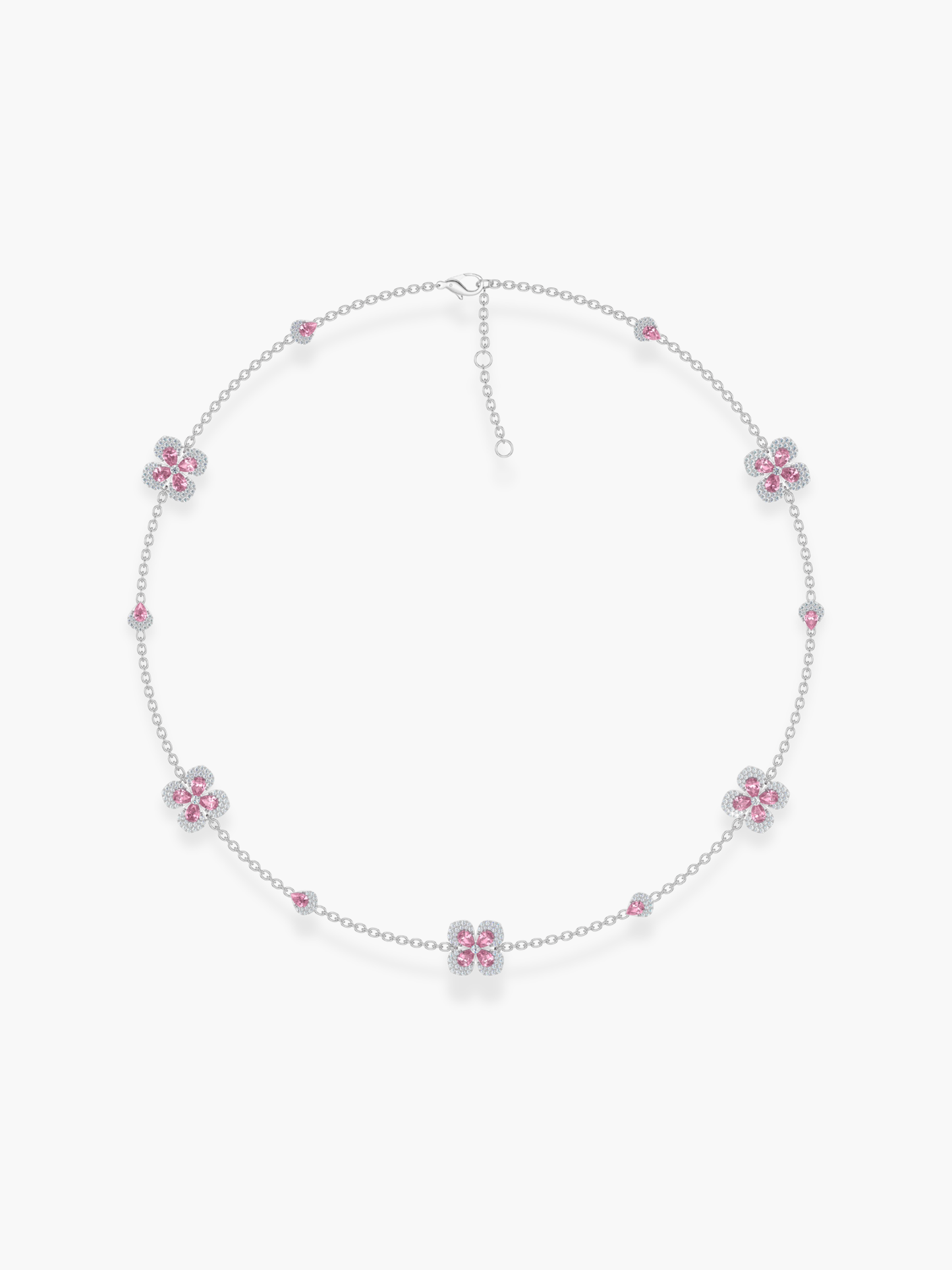18k White Gold Florea Diamond And Pink Sapphire 5 Motif Necklace