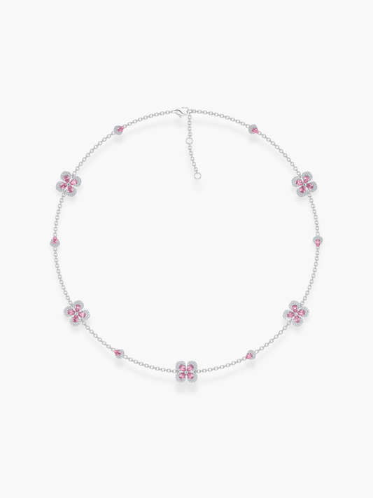 18k White Gold Florea Diamond And Pink Sapphire 5 Motif Necklace
