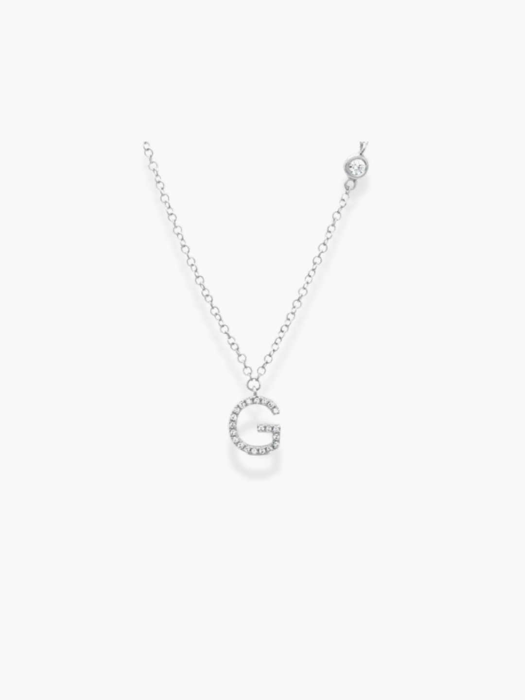 14k White Gold Diamond Initial Necklace