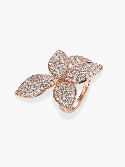 18k Rose Gold Diamond Flower Shaped Ring
