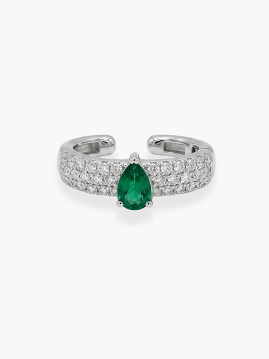 18k White Gold Diamond and Emerald Ear Cuff Earring