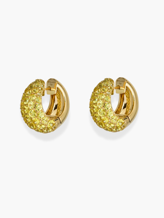 18k Yellow Gold Yellow Sapphire Piranesi Dome Huggie Earrings